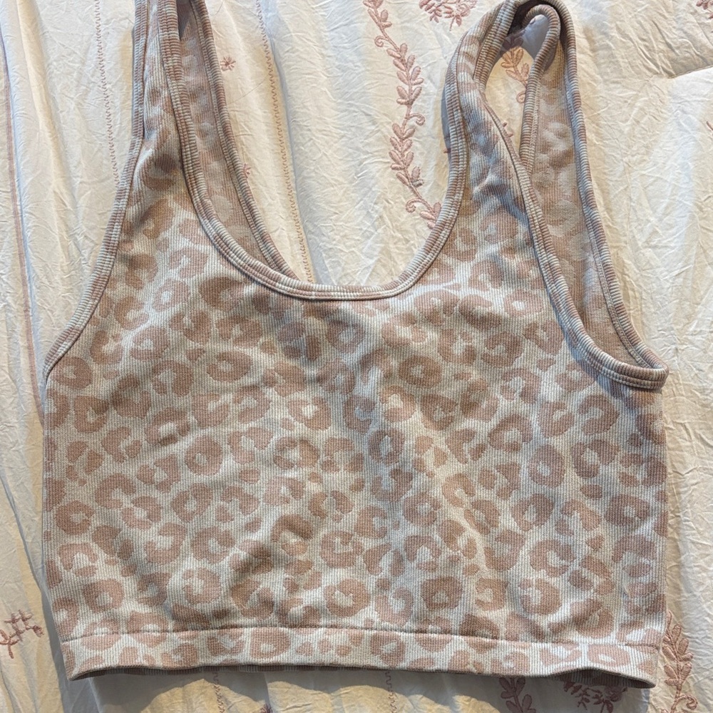 No Boundaries Tan and Cream Patterned Sports Bra
